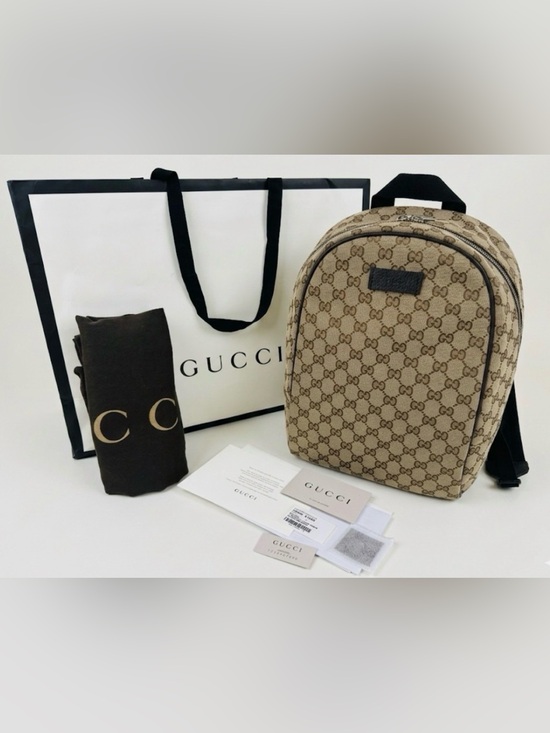 Gucci Handbags - Gucci GG Canvas Backpack Beige Supreme Large 449906 Unused